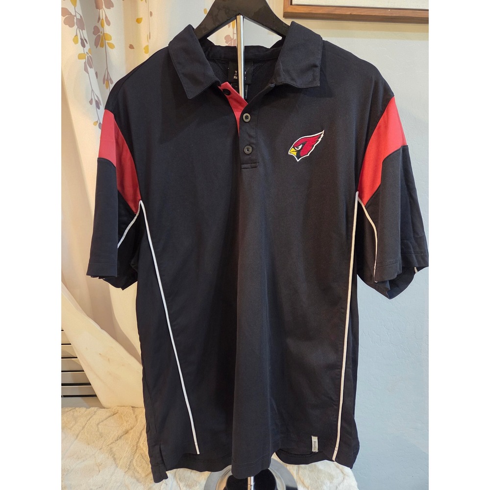 Reebok‎ Arizona Cardinals NFL Polo Shirt Mens Large Black Red Colorblock Logo